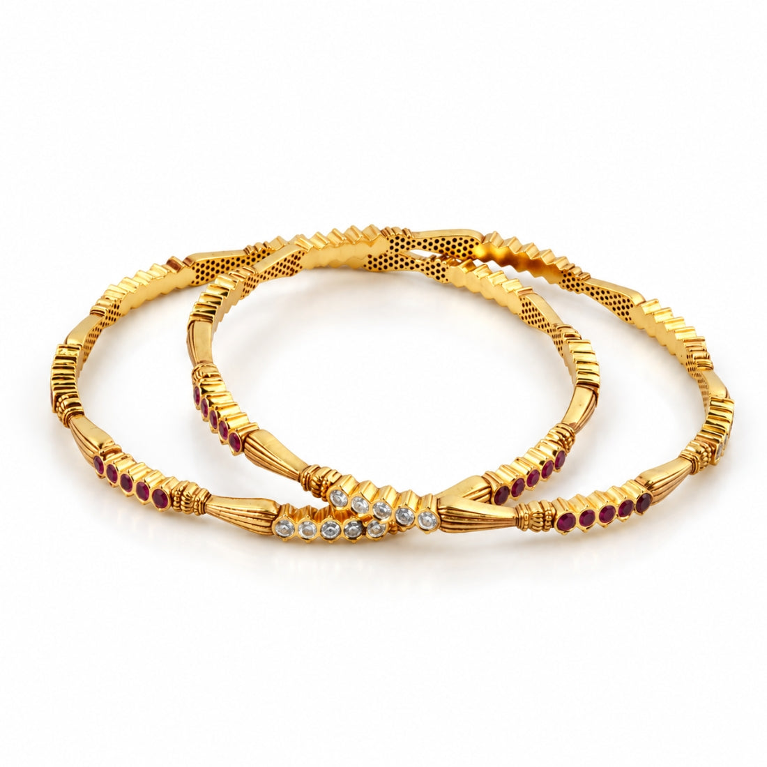 The Rekha Textured 925 Silver Gold Plated Sleek Bangles