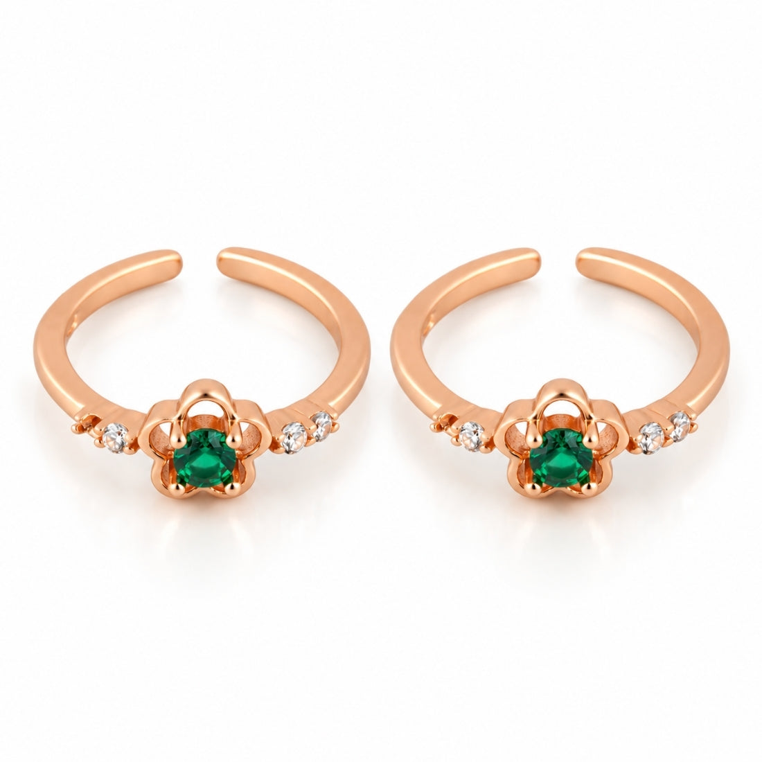 Rose Gold Emerald Floral Metti / Bichhiya Pair