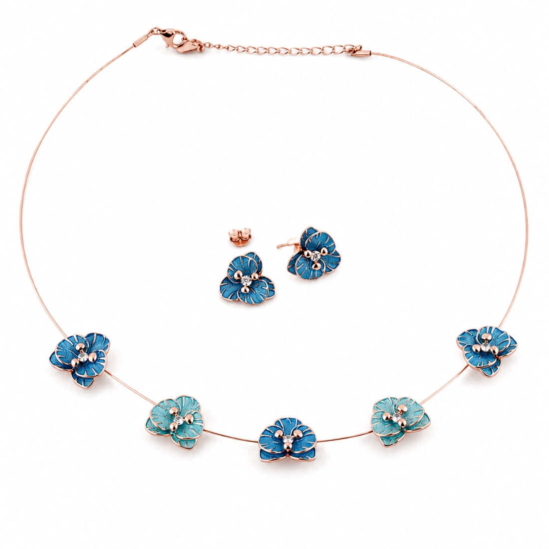 The Cerulean Meadow Floating Wire 925 Silver Necklace Set