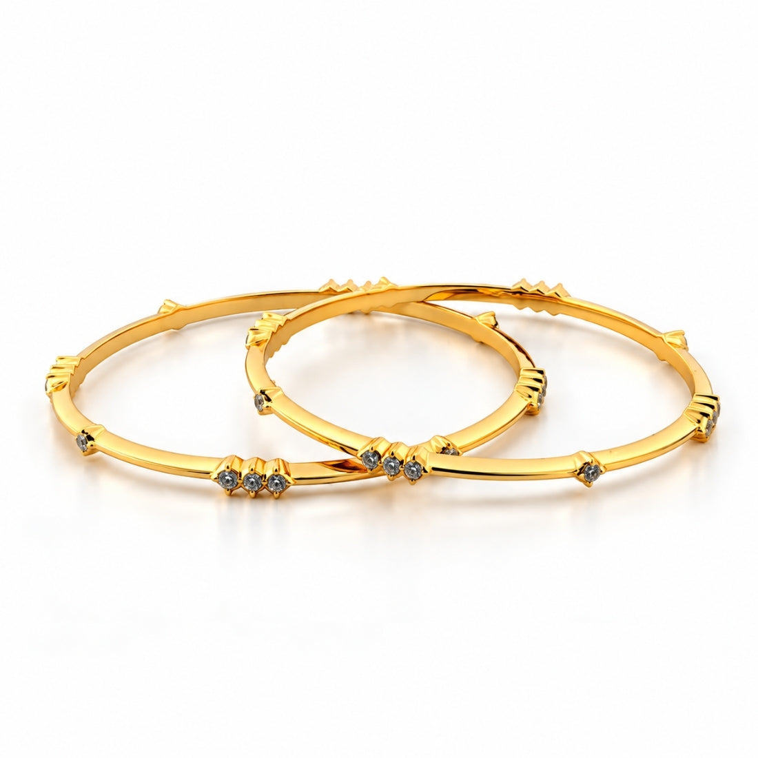 The Royal Aura Sleek Bamboo Stackable Bangles (Set of 2 in 925 Sterling Silver with Multi-Layered Gold Polish)