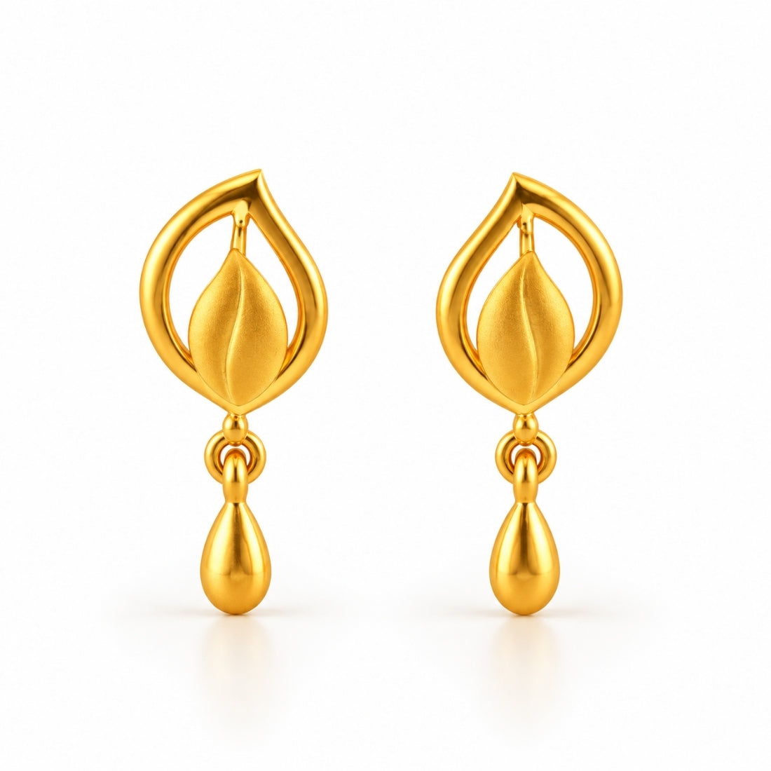 Golden Leaf 925 Sterling Silver Teardrop Dangle Stud Earrings