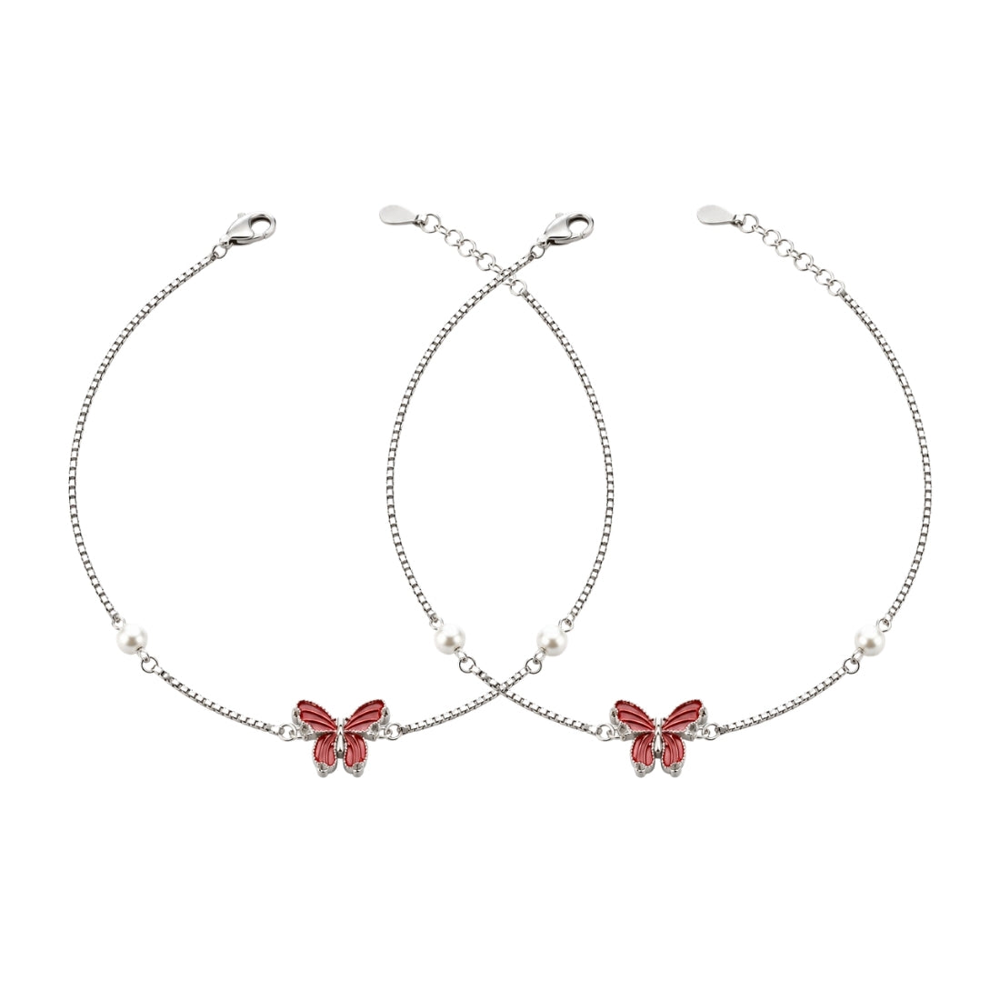 The Enchanted Wings Maroon Enamel Butterfly 925 Sterling Silver Anklets