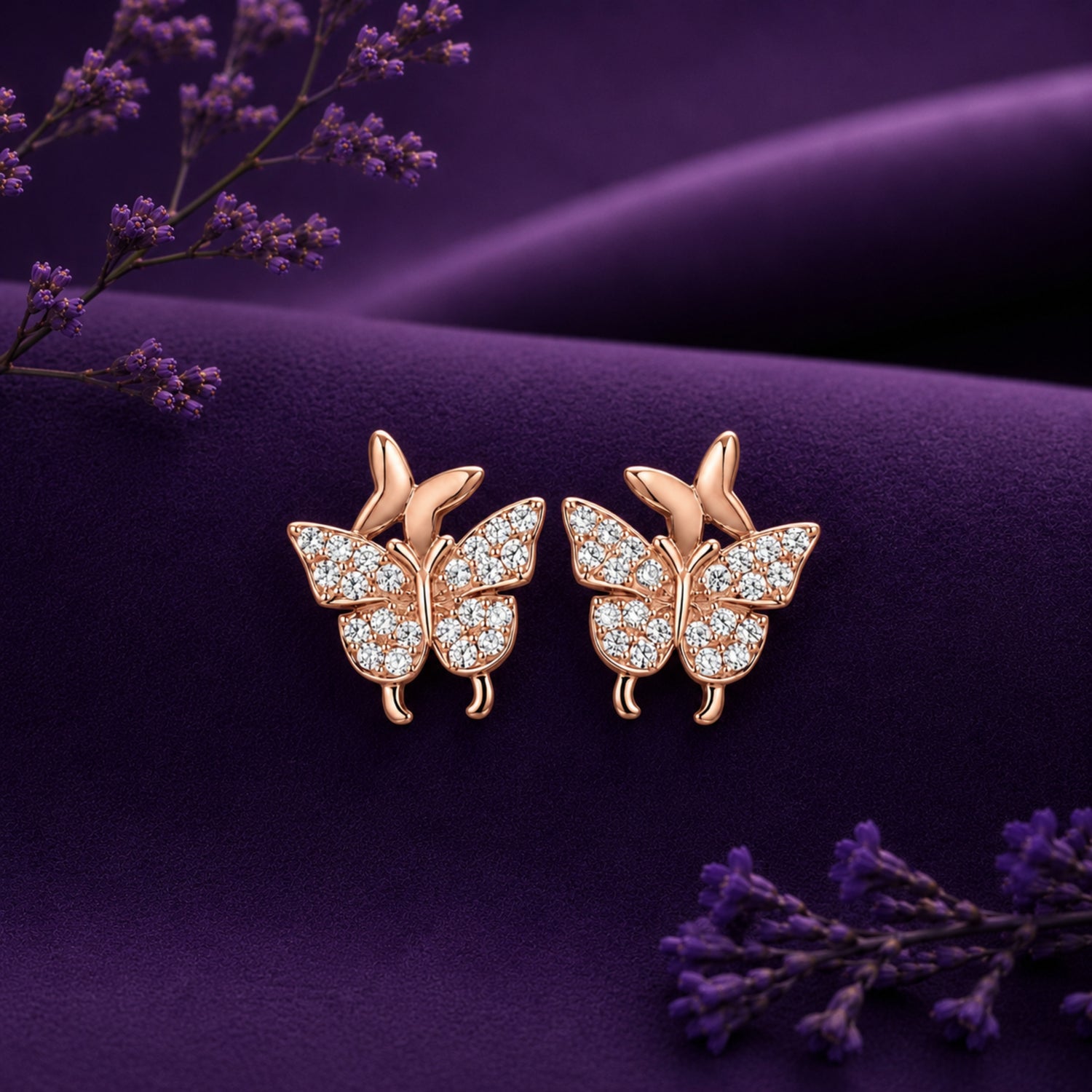 Dual Fluttering Butterfly 925 Pure Sterling Silver Stud