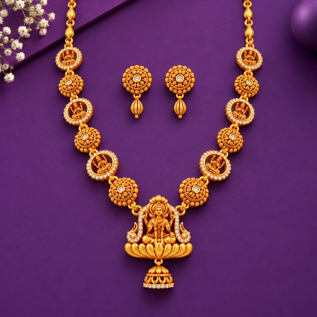 Divine Ashta Lakshmi Heritage 925 Silver Necklace Set