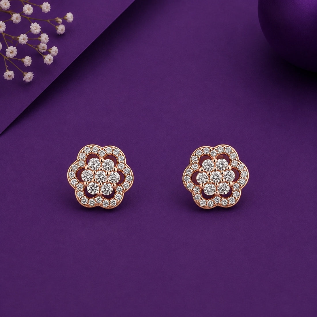Rose Gold Pavé Blossom Halo Stud Earrings