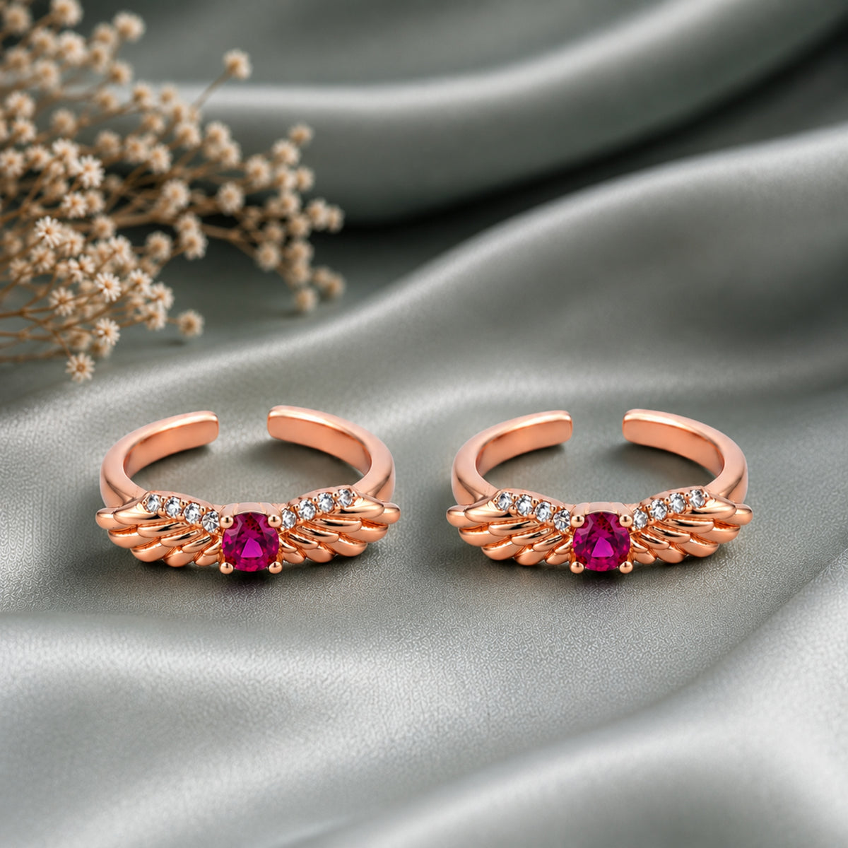 Angelic Wings Crystal Rose Gold Adjustable Toe Rings