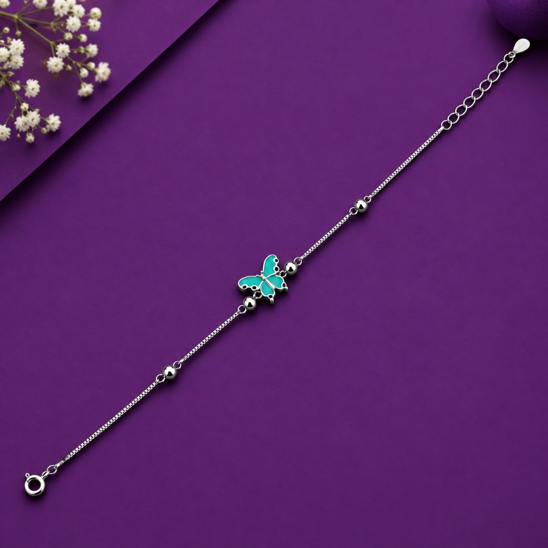 The Teal Monarch – 925 Silver Turquoise Enamel Butterfly Bracelet