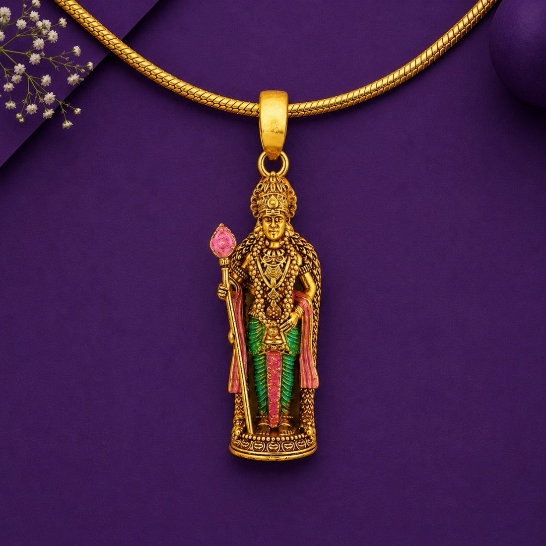 The Divine Palani Murugan 925 Silver Gold-Plated Pendant