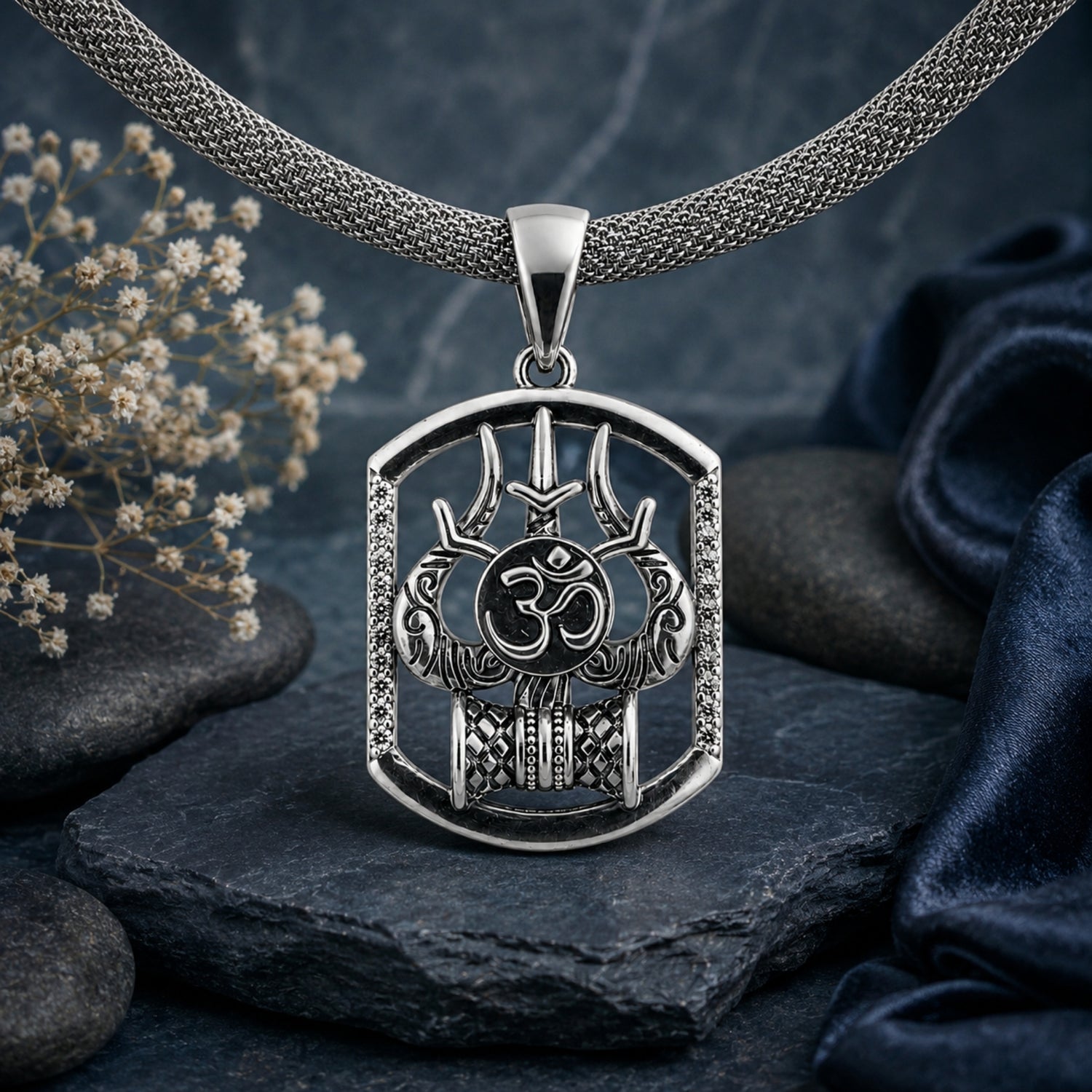 The 925 Silver Trishul Omkar Shield Pendant