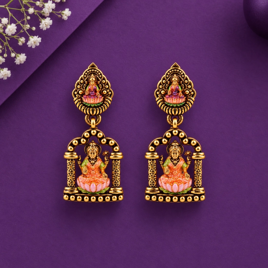 The Lakshmi Mantapa 925 Silver Antique Gold Plated Earrings