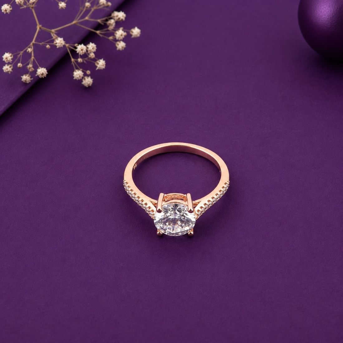 Rose Gold Plated Round Solitaire Cathedral 925 Silver Ring