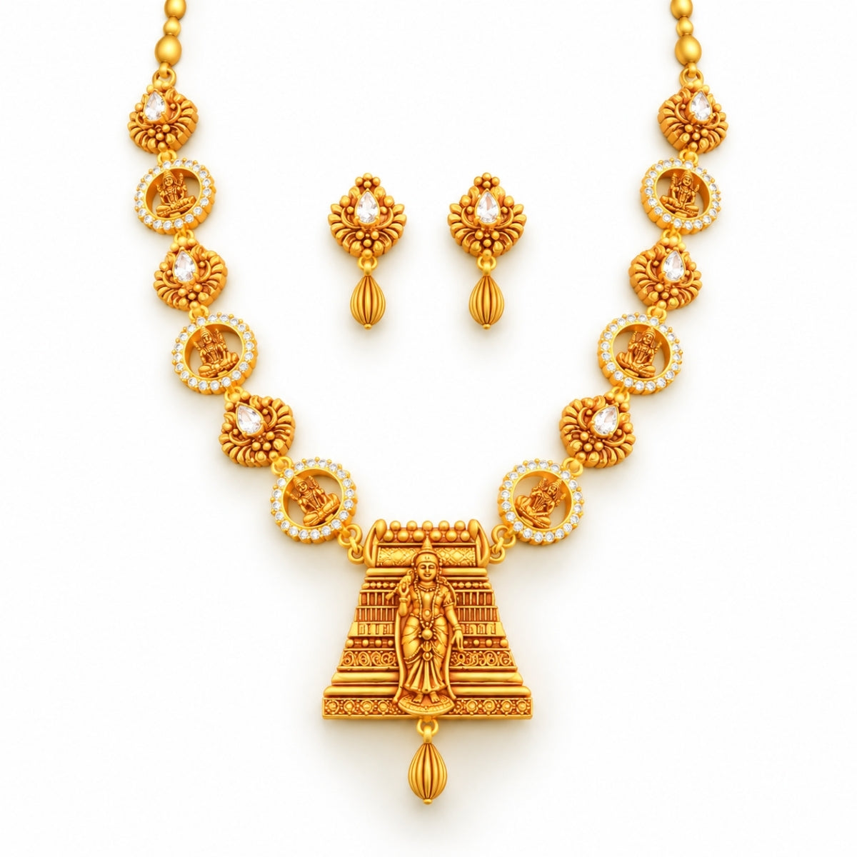 Sacred Shrine Gopuram Heritage 925 Silver Necklace Set