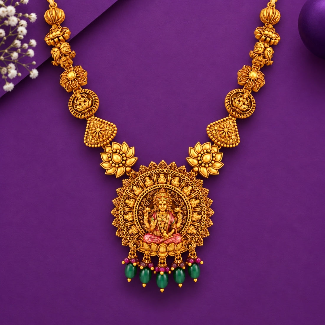 The Vaibhav Lakshmi Sunburst Temple Medallion Necklace