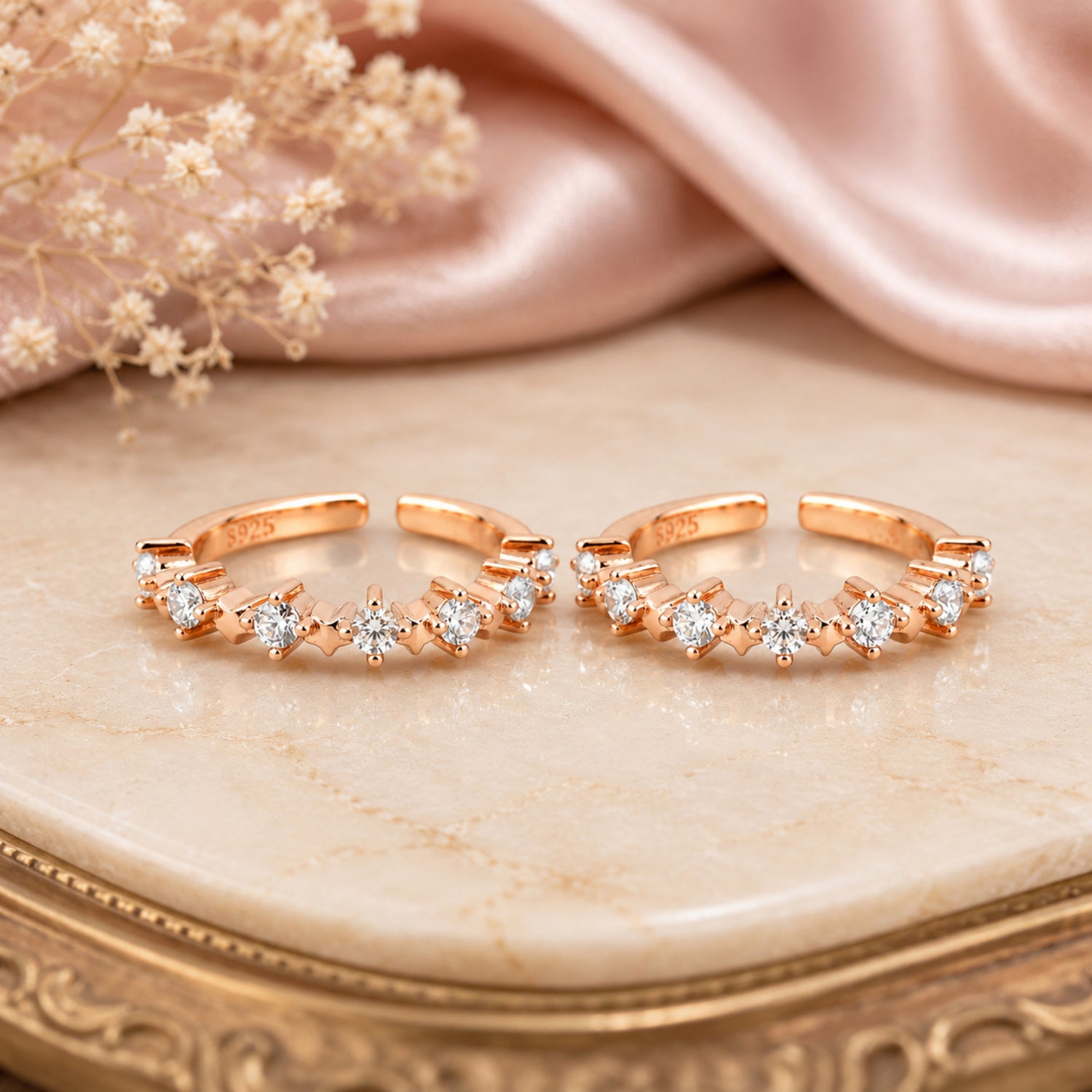 Starlight Starburst Multi-Stone Rose Gold Adjustable Toe Rings