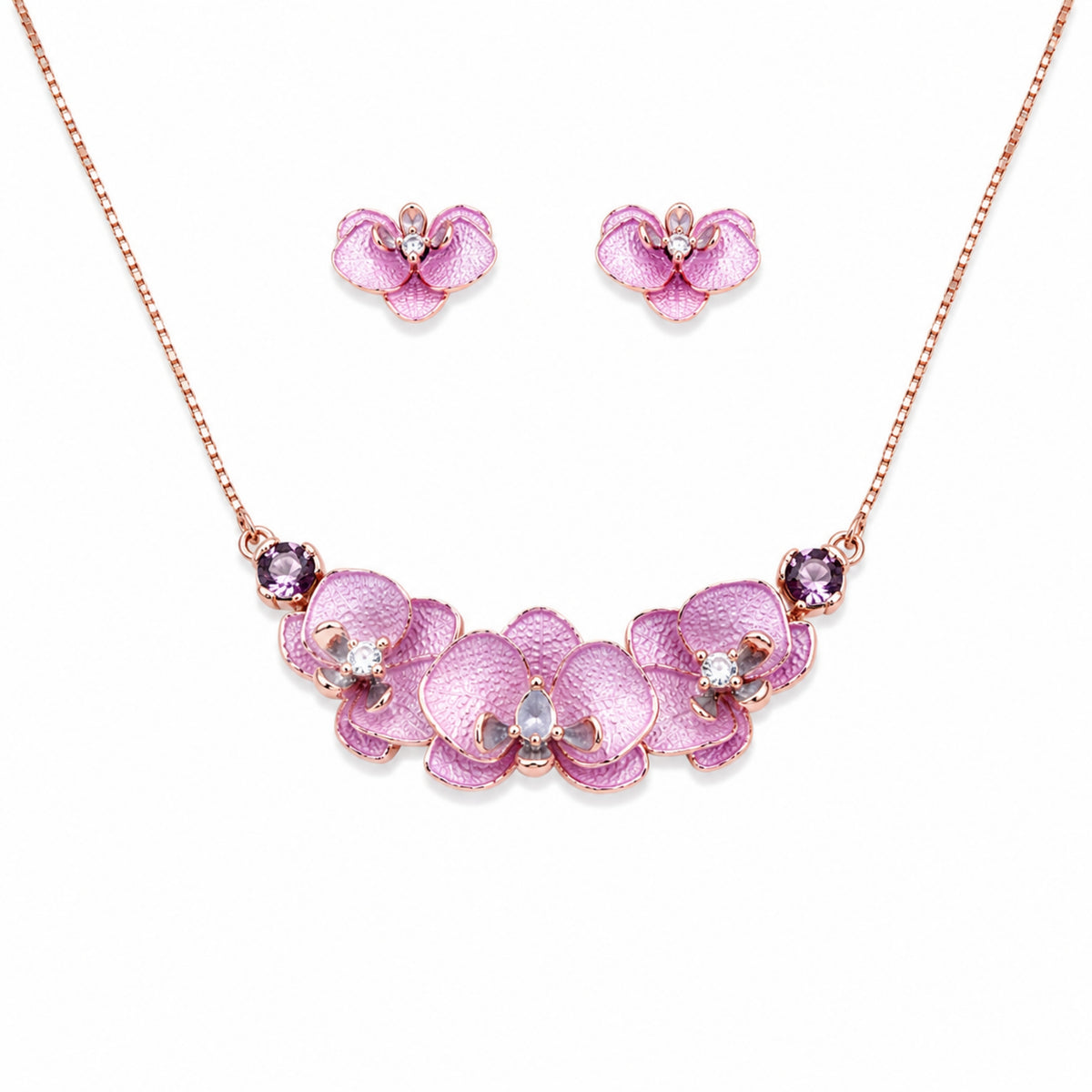 Pink Orchid Enamel Statement Choker Set