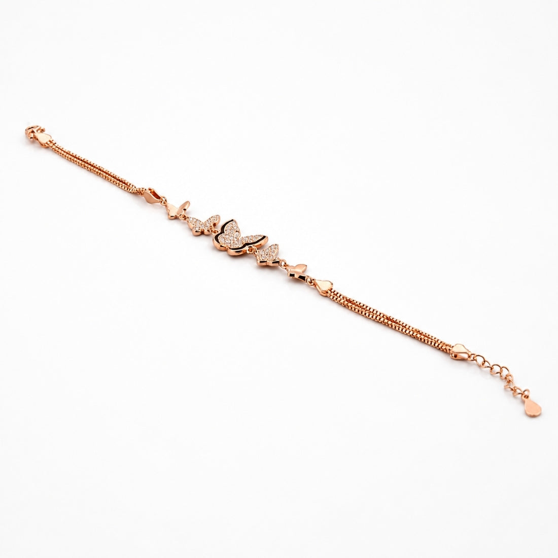 The Butterfly Flutter – 925 Rose Gold Layered Butterfly Charm Bracelet