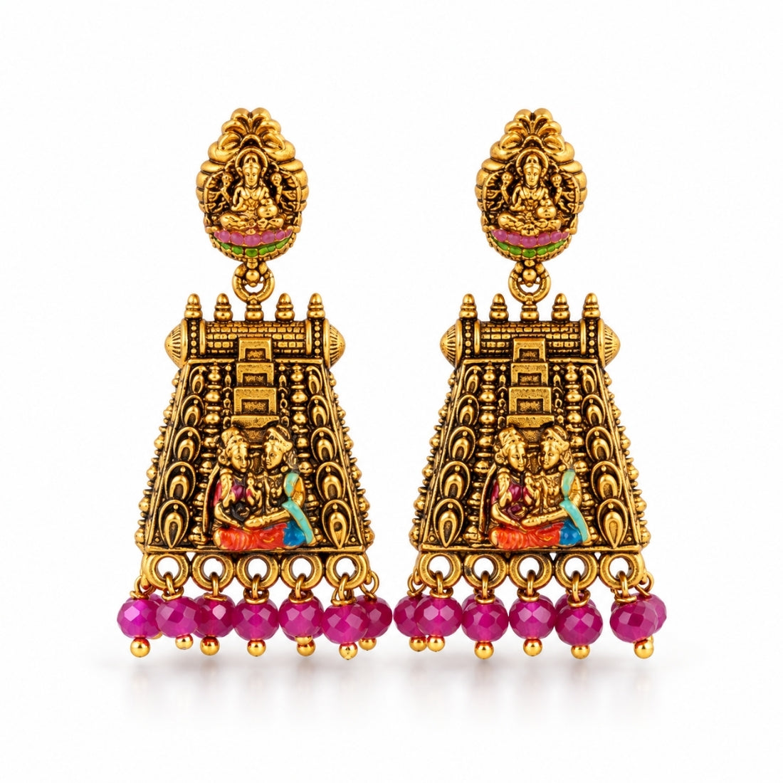 The Madurai Meenakshi Gopuram Antique Temple 925 Silver Earrings