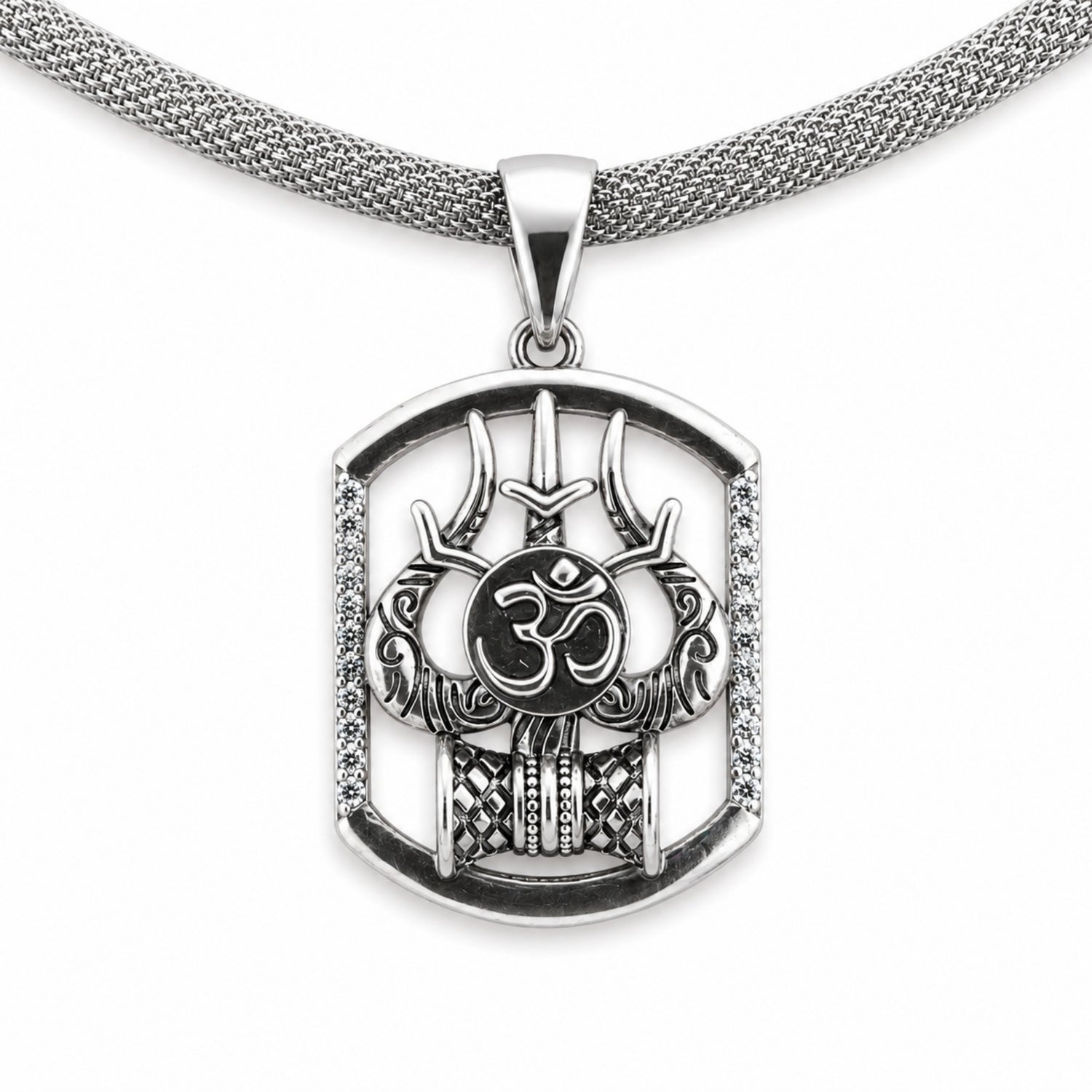 The 925 Silver Trishul Omkar Shield Pendant