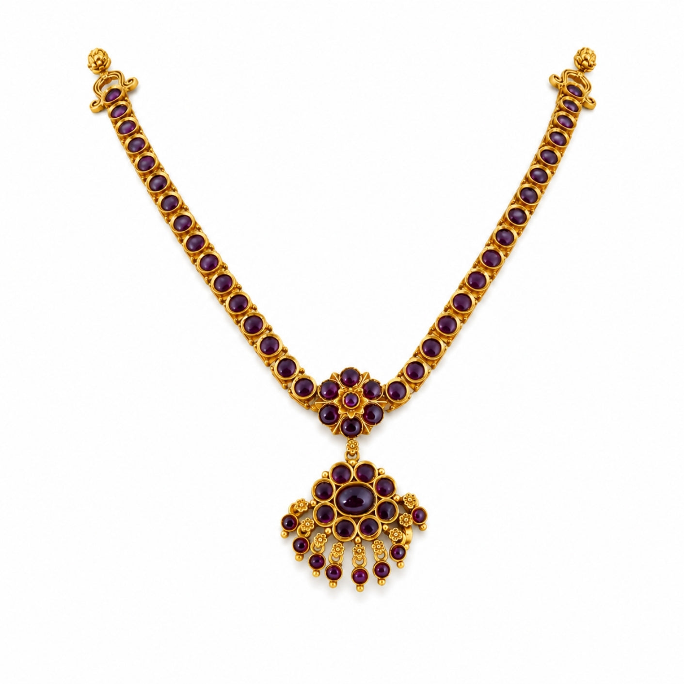 The Revathi Traditional Kempu Addigai 925 Silver Haram