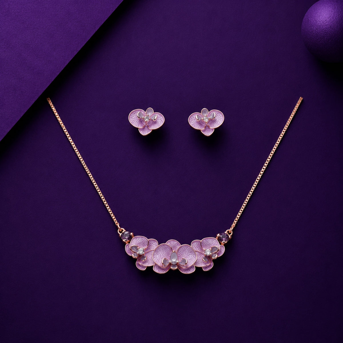 Pink Orchid Enamel Statement Choker Set