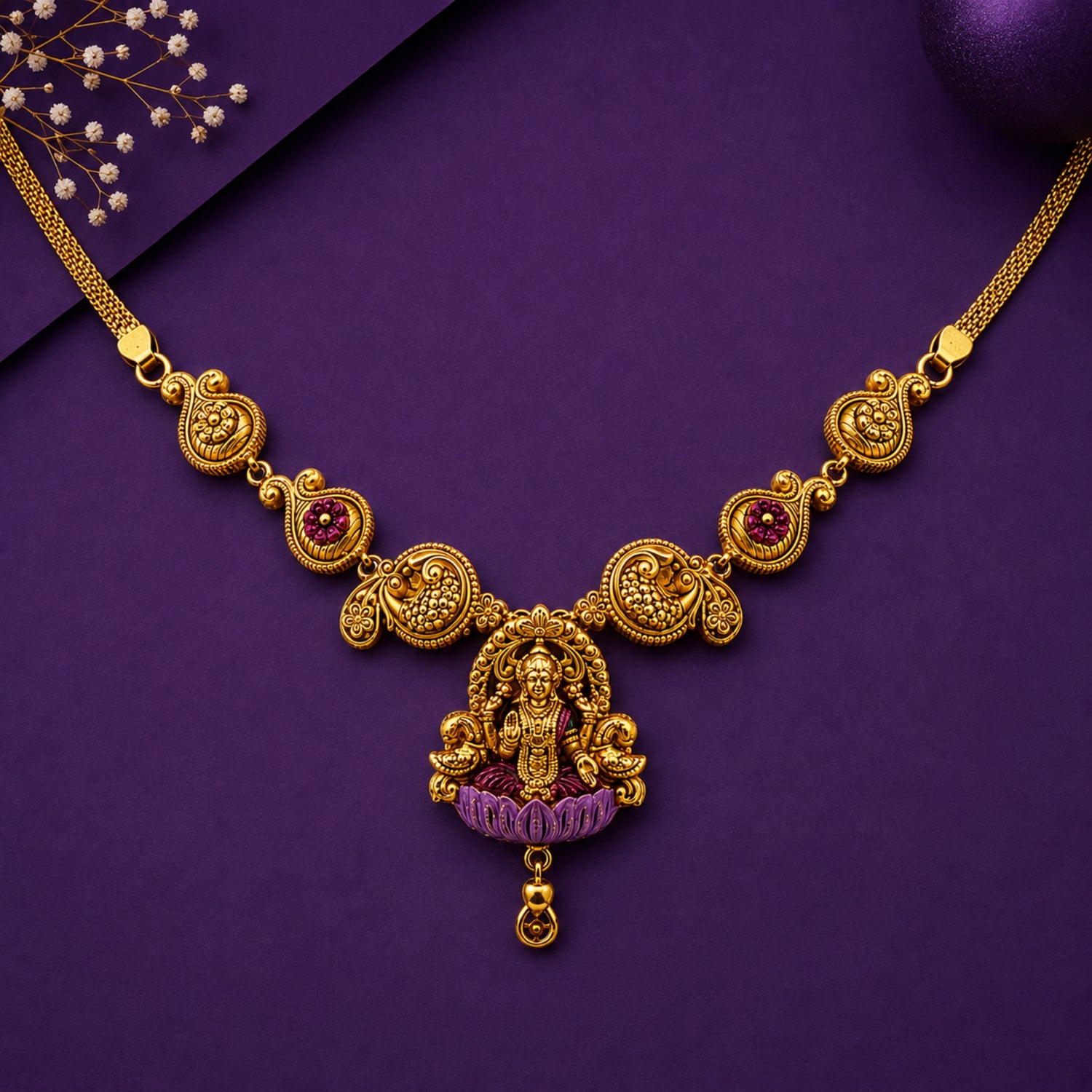 Goddess Lakshmi Antique Silver Temple Necklace