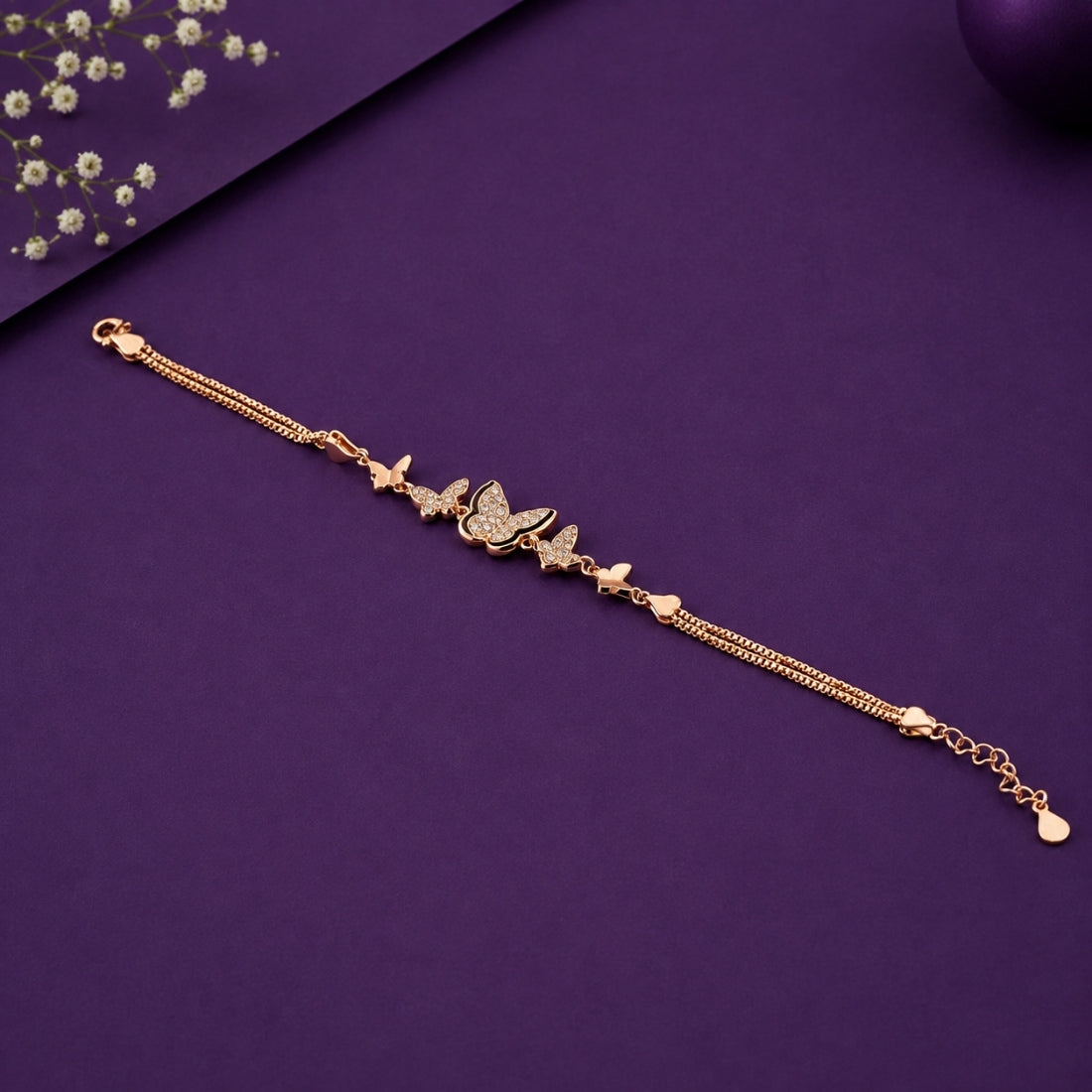 The Butterfly Flutter – 925 Rose Gold Layered Butterfly Charm Bracelet