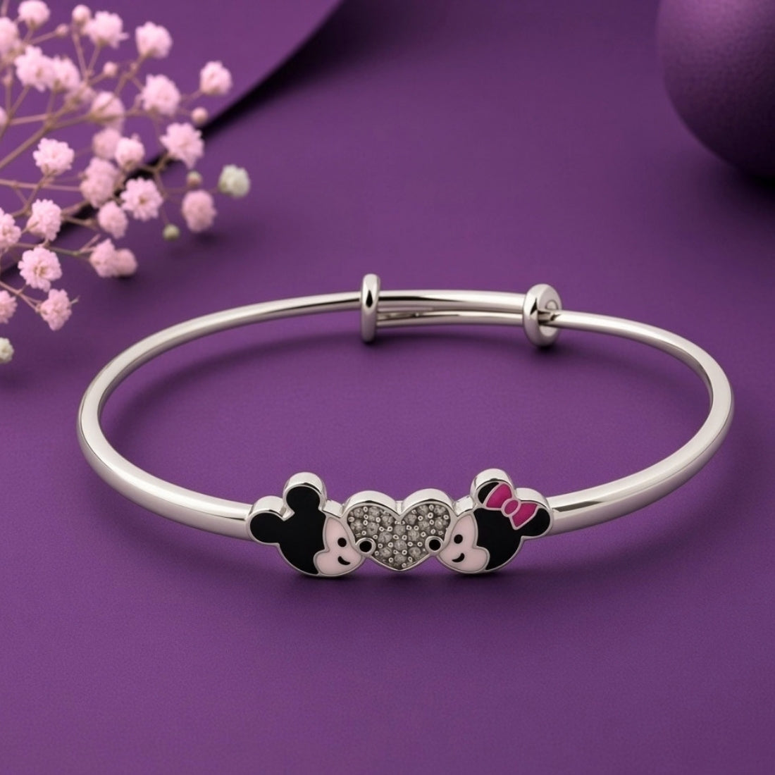 The Magic Mouse &amp; Sparkling Heart Enamel 925 Silver Kada set