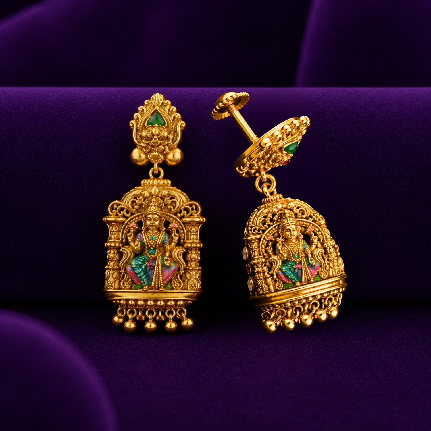 The Gajalakshmi Mandapam Gold Polish 925 Silver Jhumka