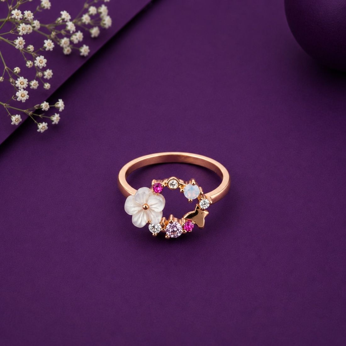 Rose Gold Enchanted Floral Wreath 925 Silver Ring