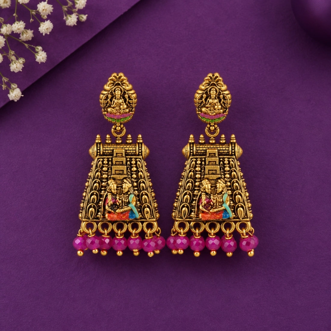 The Madurai Meenakshi Gopuram Antique Temple 925 Silver Earrings
