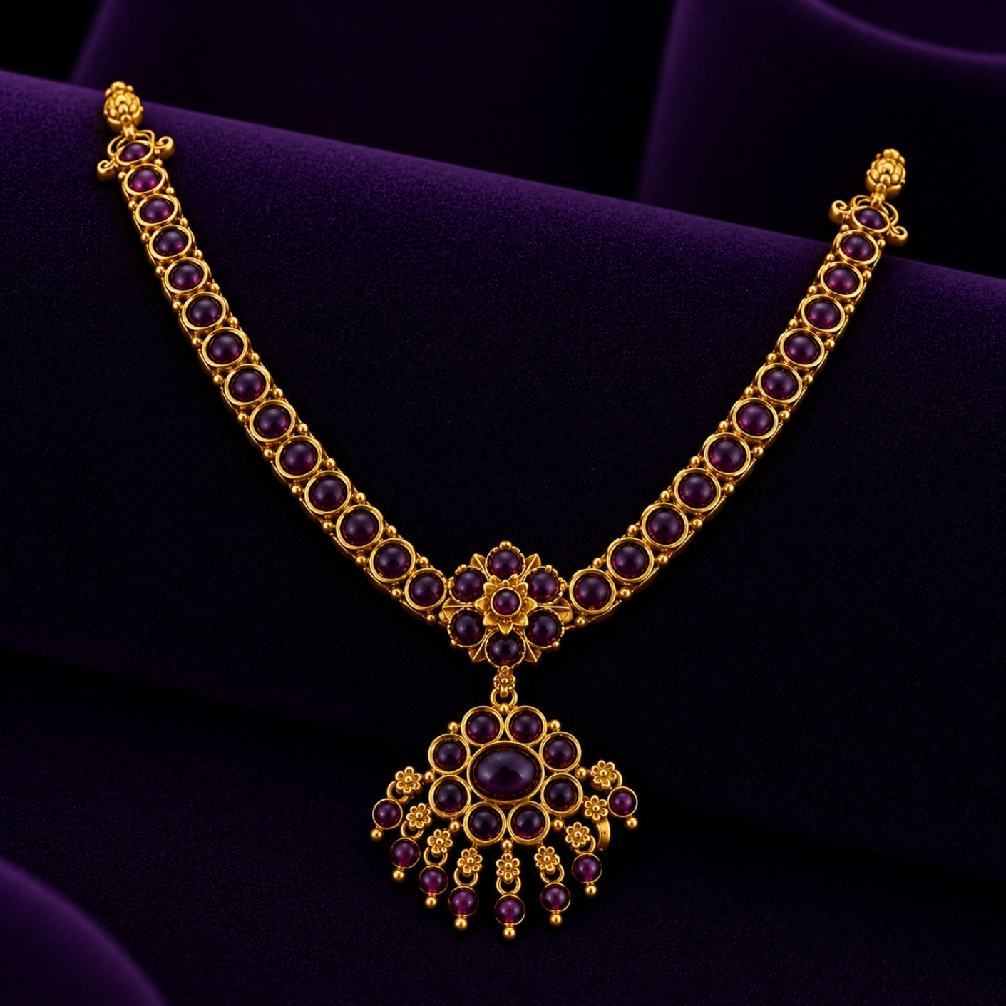 The Revathi Traditional Kempu Addigai 925 Silver Haram