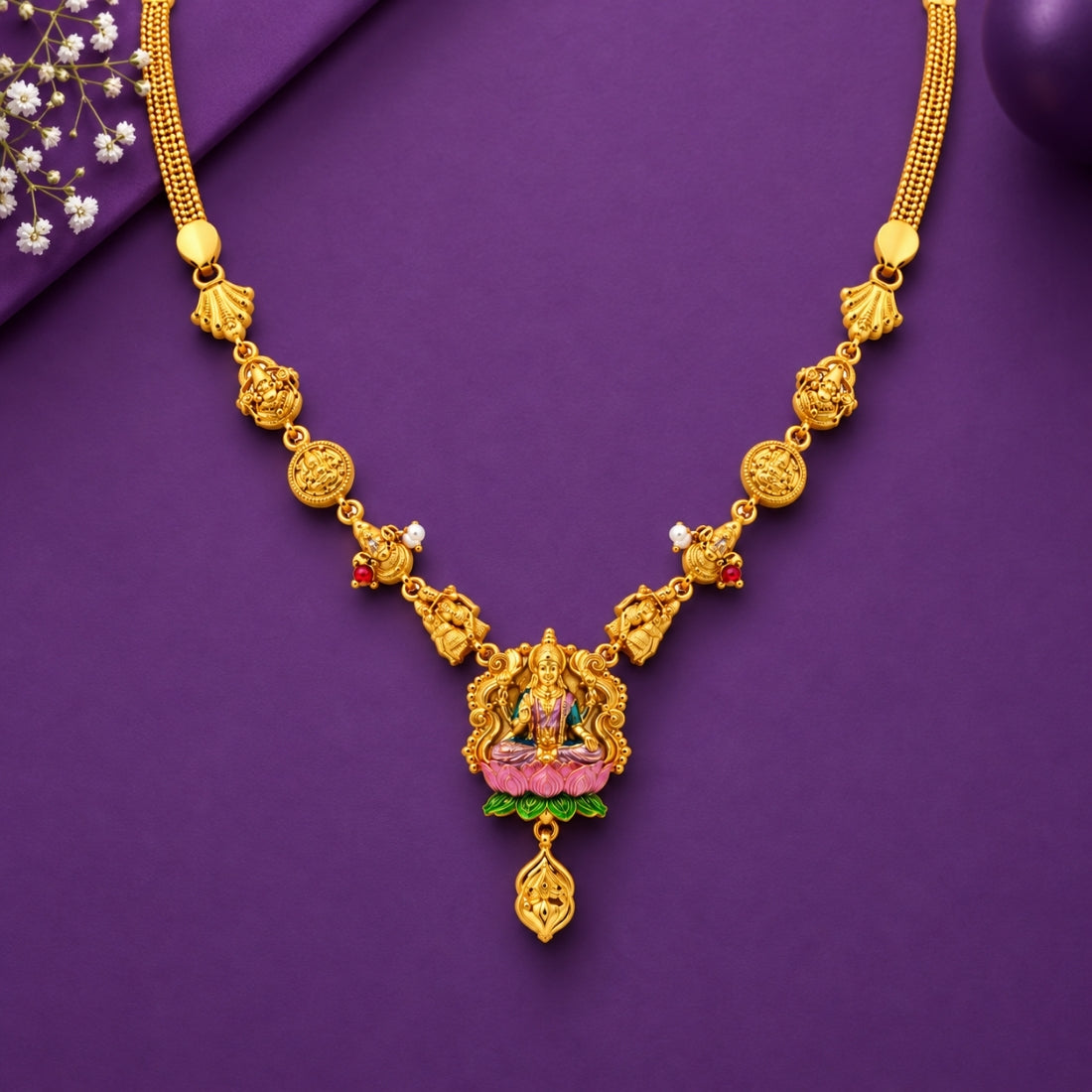 The Royal Lakshmi Ashta Peetham Enamel Festoon Necklace