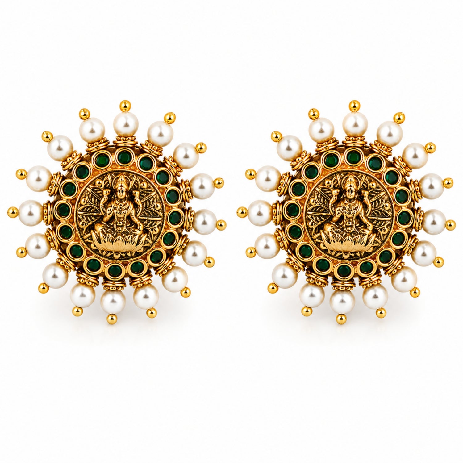 The Lakshmi Emerald Mandala Studs – 925 Sterling Silver