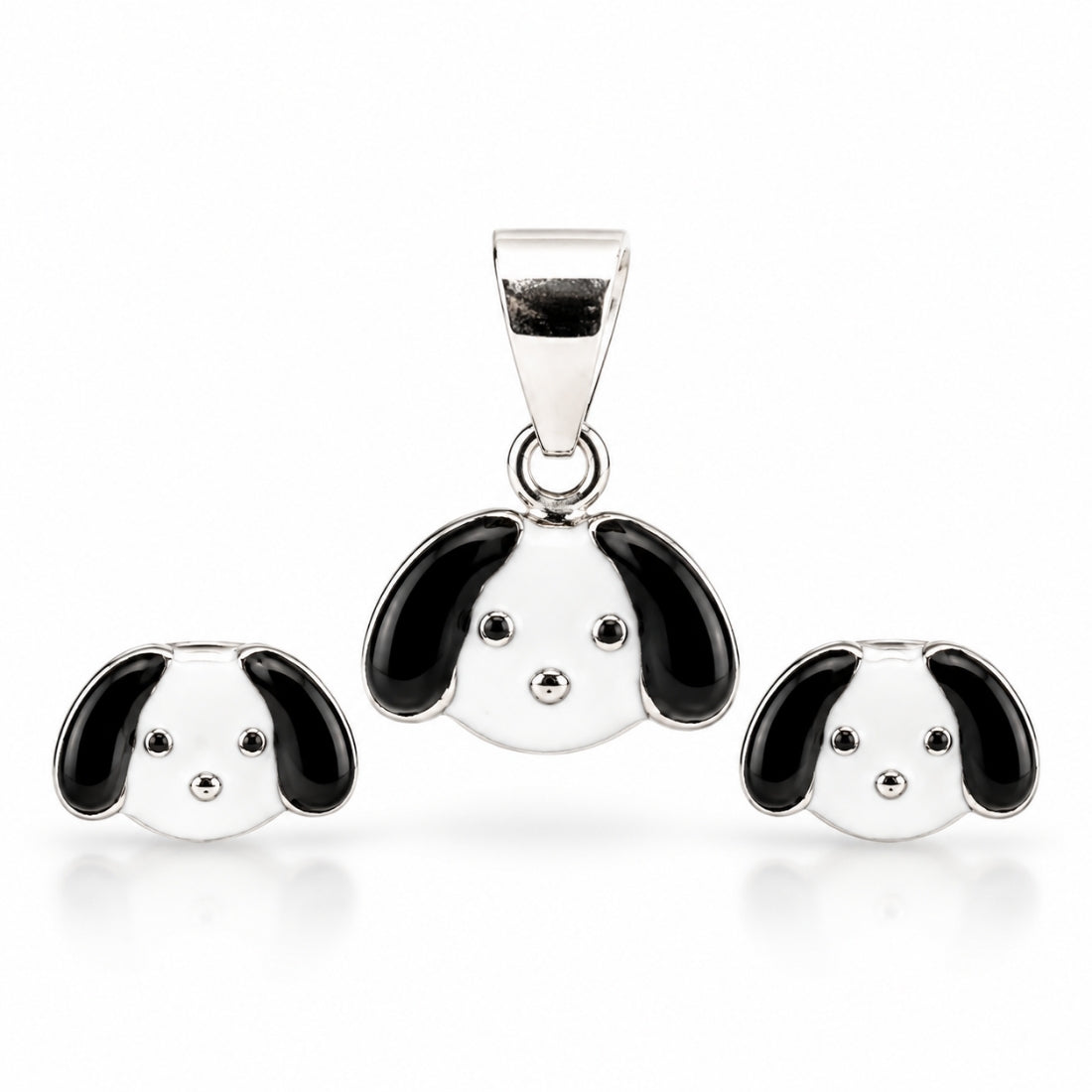 Playful Puppy 925 Sterling Silver Dalmatian Pendant & Stud Earring Set for Kids