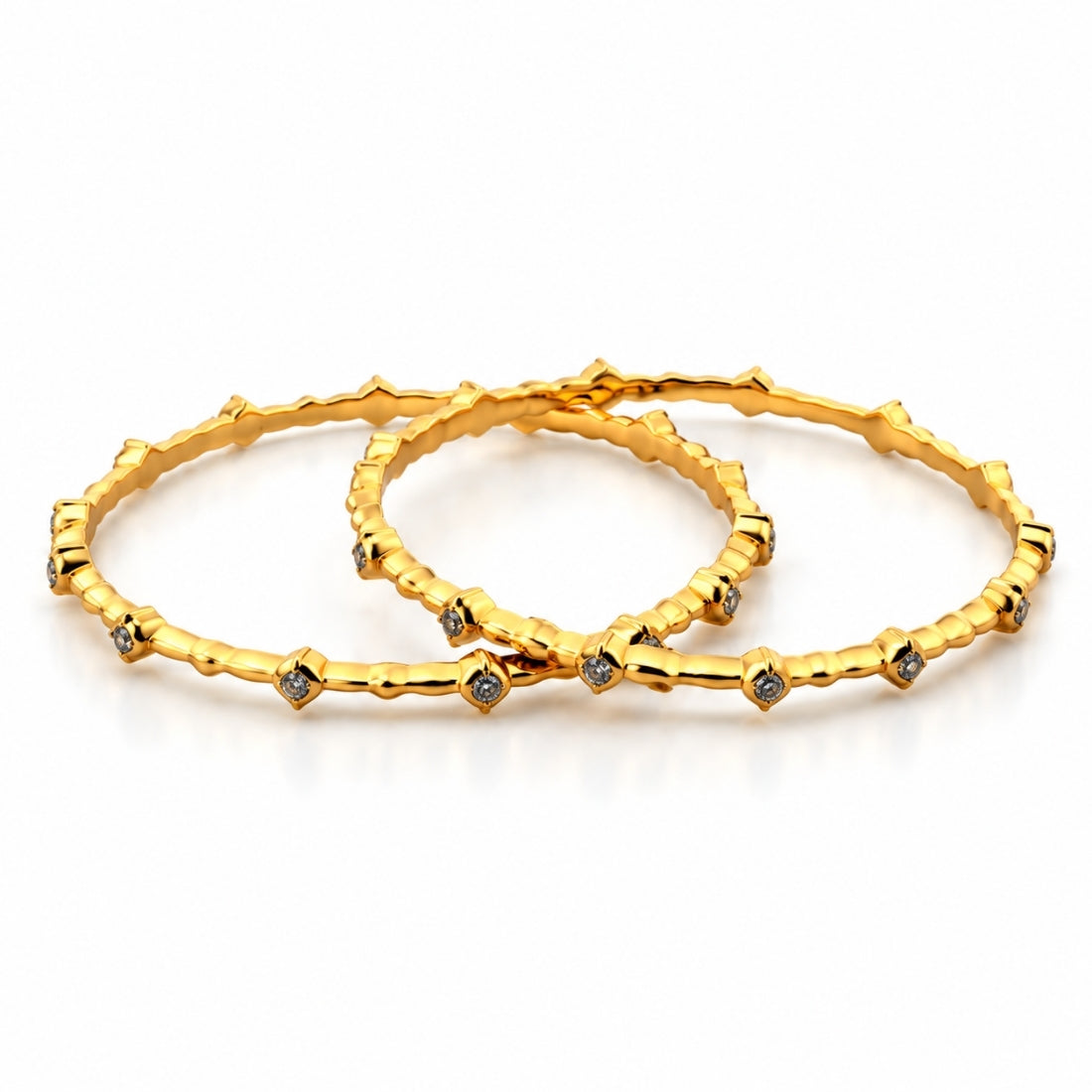 The Regal Clover Wave Solitaire Bangles (Set of 2 in 925 Sterling Silver with Premium 24K Gold Polish)