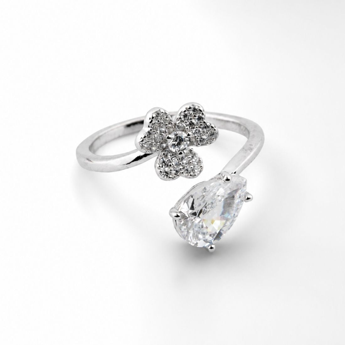Sterling Silver Blossom Pear Drop Bypass Ring