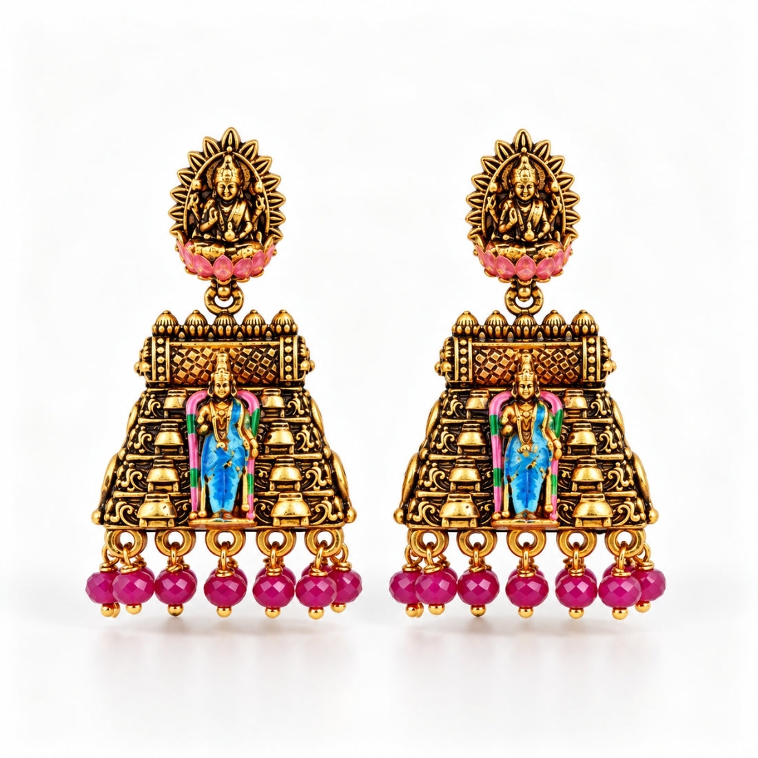 The Lord Perumal Divine Gopuram Antique Temple 925 Silver Earrings