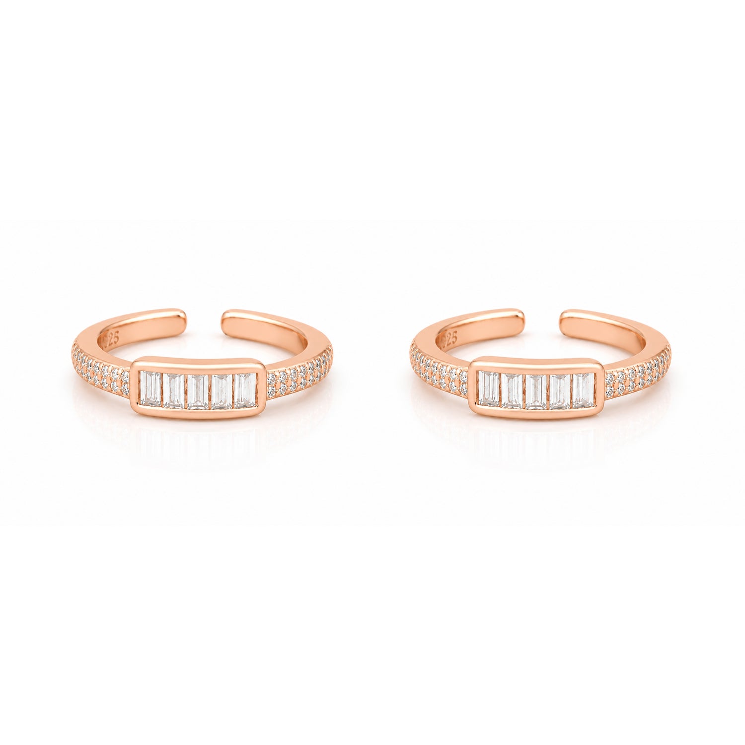 Baguette Empress Textured Rose Gold Adjustable Toe Rings