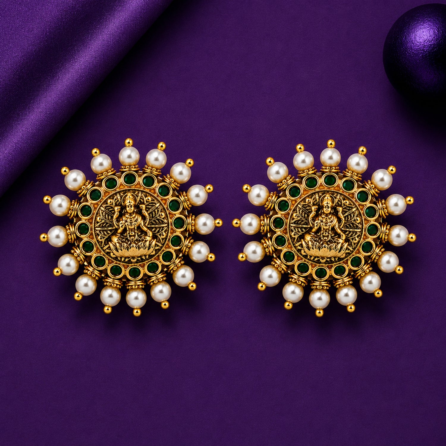 The Lakshmi Emerald Mandala Studs – 925 Sterling Silver