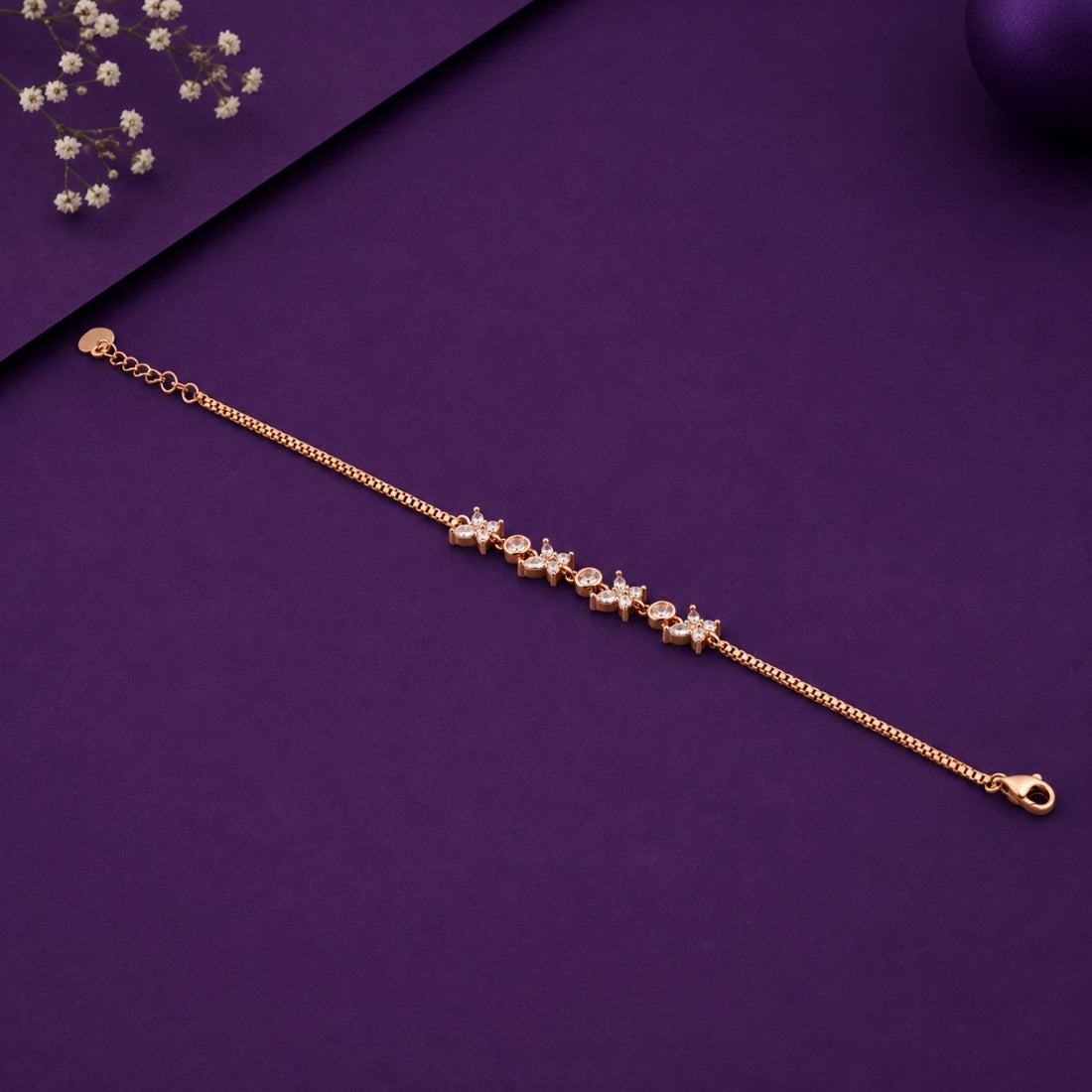 The Starlight Constellation – 925 Rose Gold Star Burst Station Bracelet