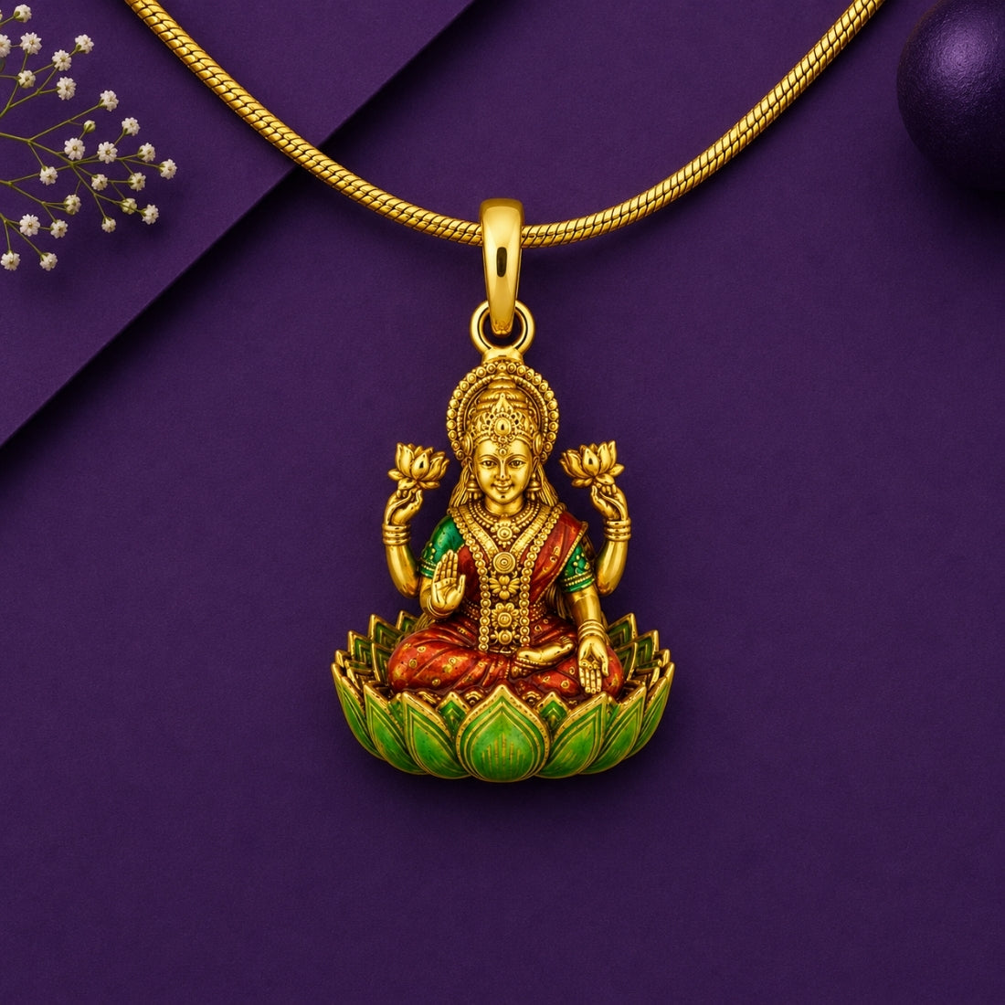 The Ashta Lakshmi Lotus 925 Silver Gold-Plated Pendant