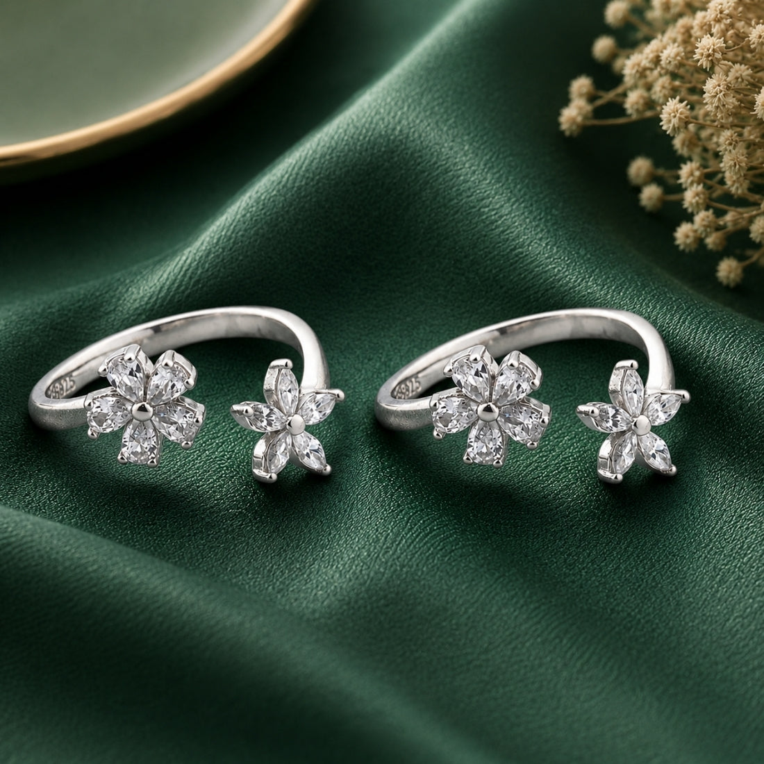 Mixed Crystal Floral Cluster Cuff Bichiya Set