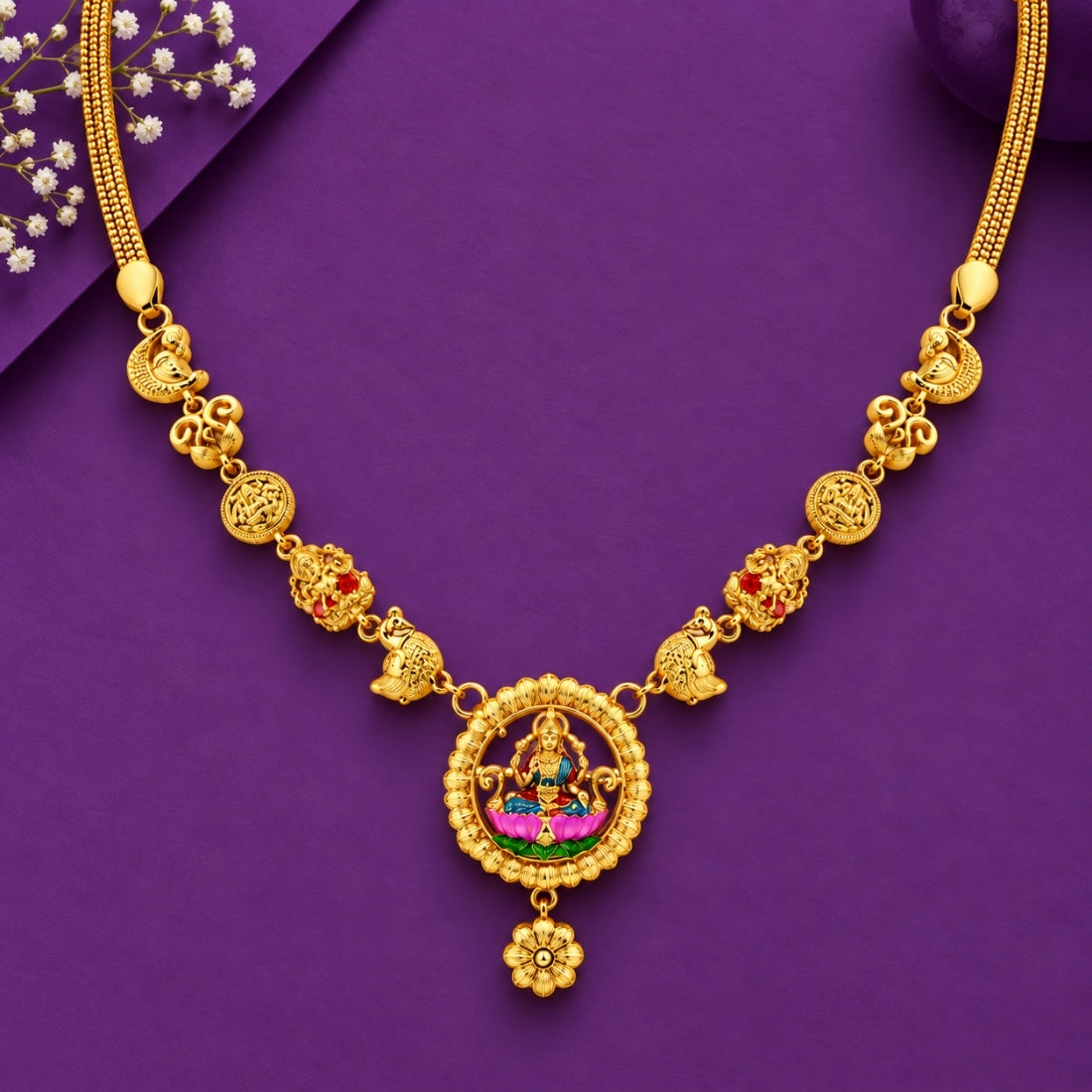 The Royal Lakshmi Ashta Peetham Enamel Festoon Necklace