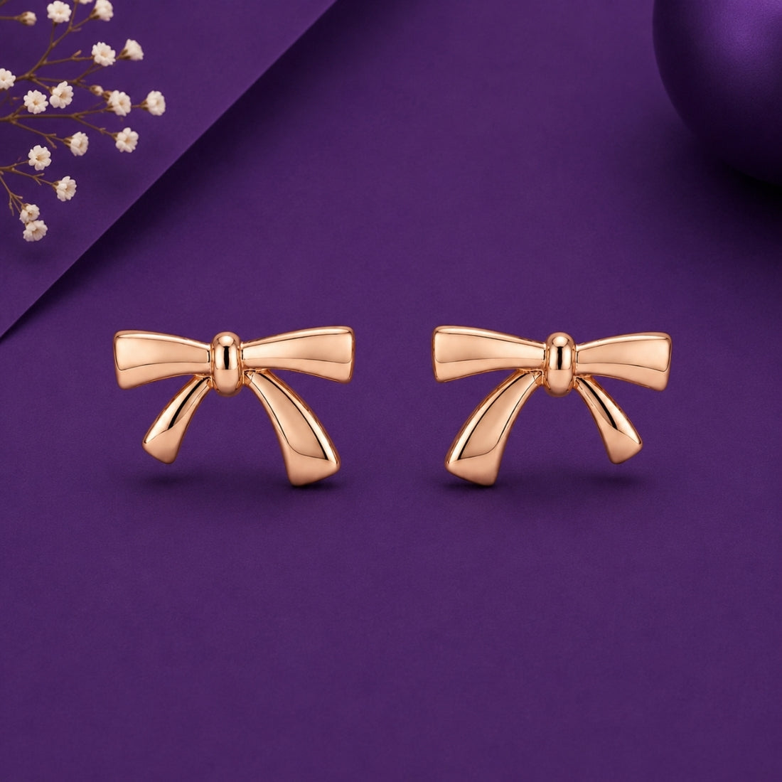 Rose Gold Minimalist Sweet Ribbon Bow Stud Earrings