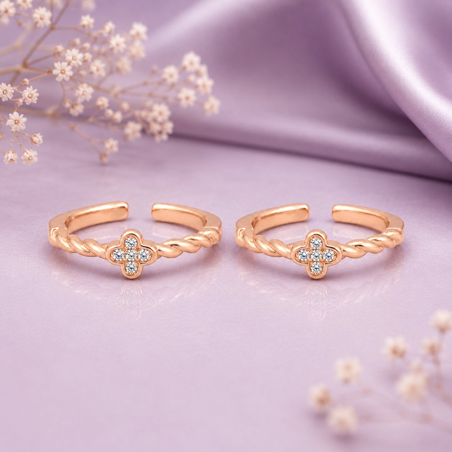 Twisted Clover Pave Rose Gold Adjustable Toe Rings