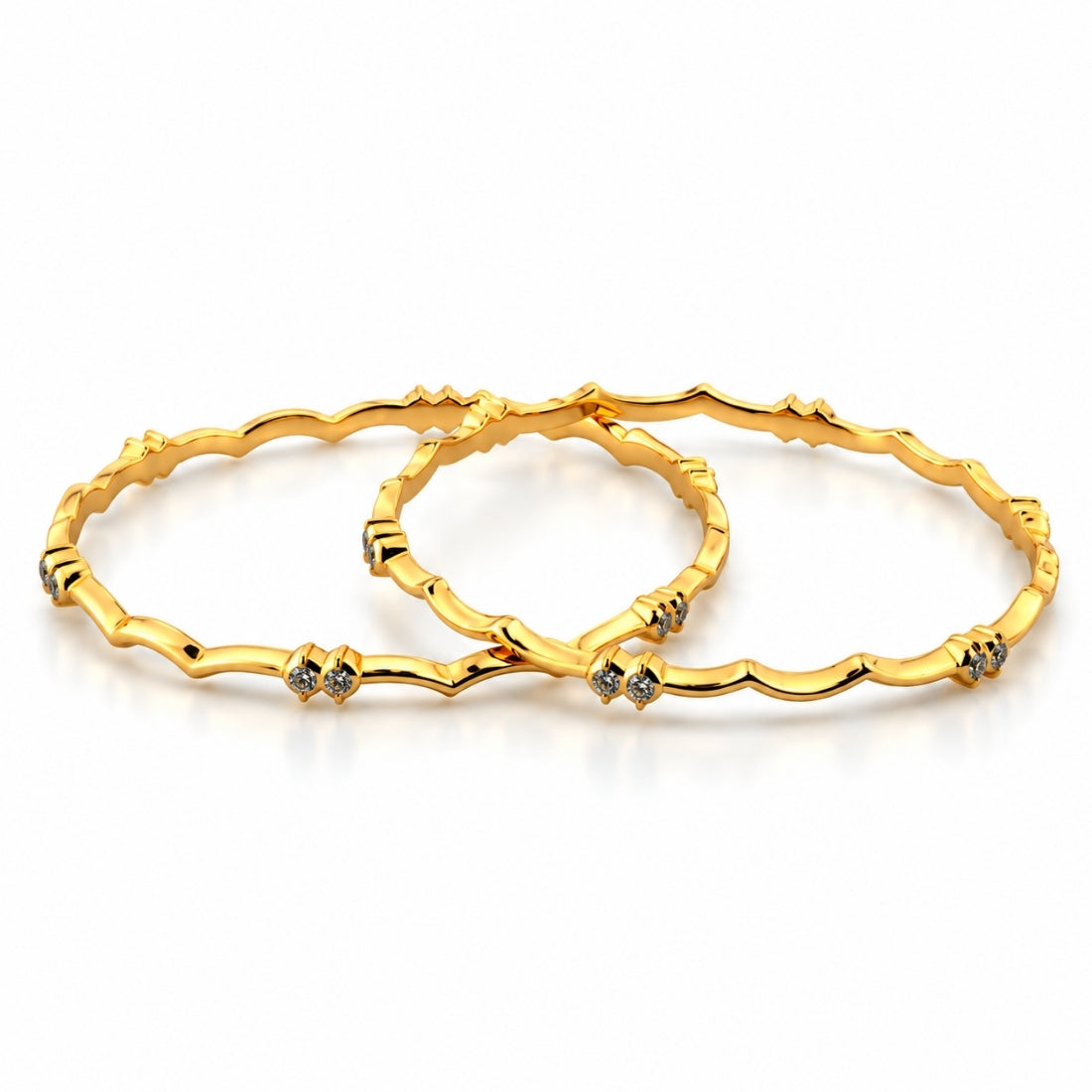 The Regal Clover Wave Twin-Stone Bangles (Set of 2 in 925 Sterling Silver with Premium 24K Gold Polish)