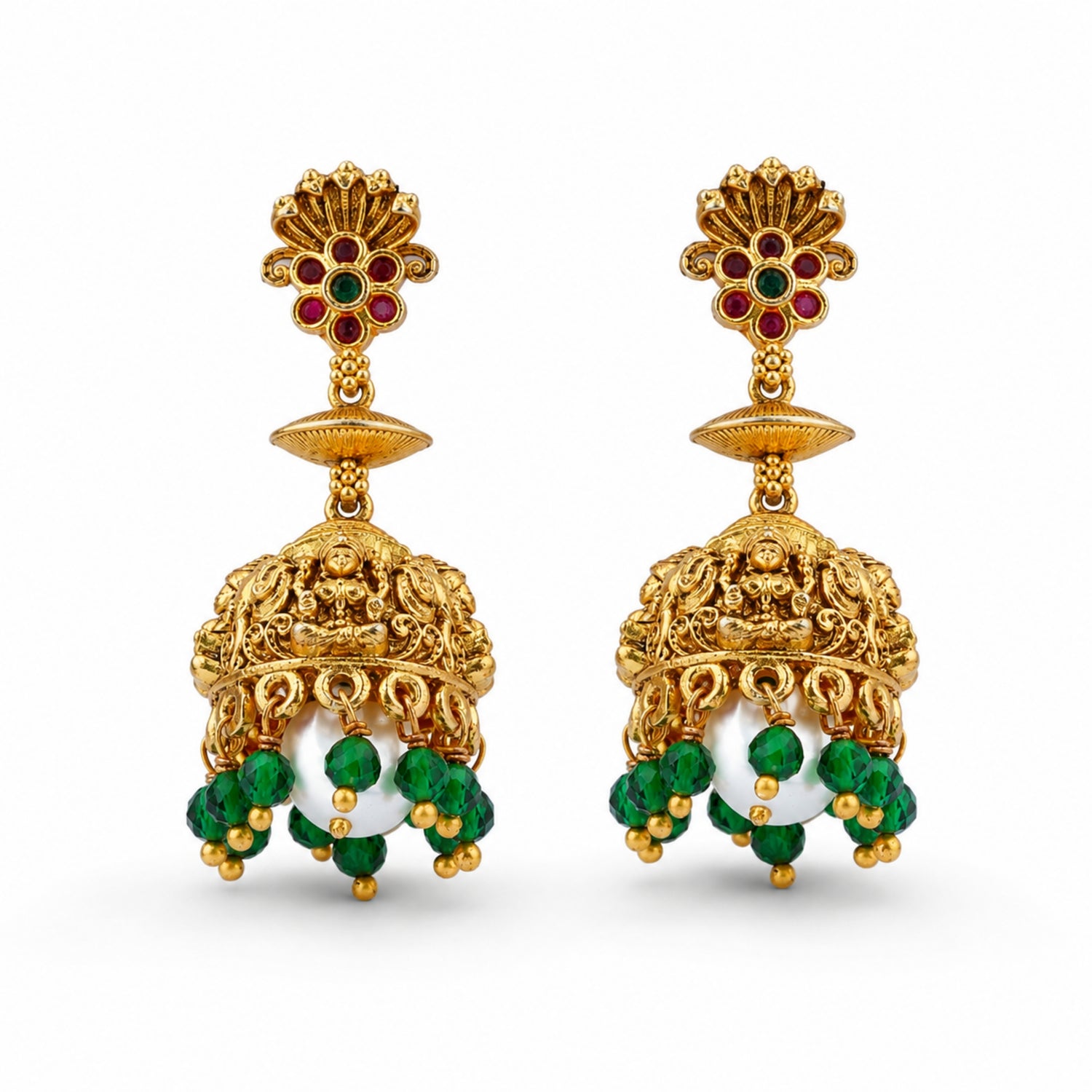 The Lakshmi Emerald Bead Heritage Jhumka – 925 Sterling Silver