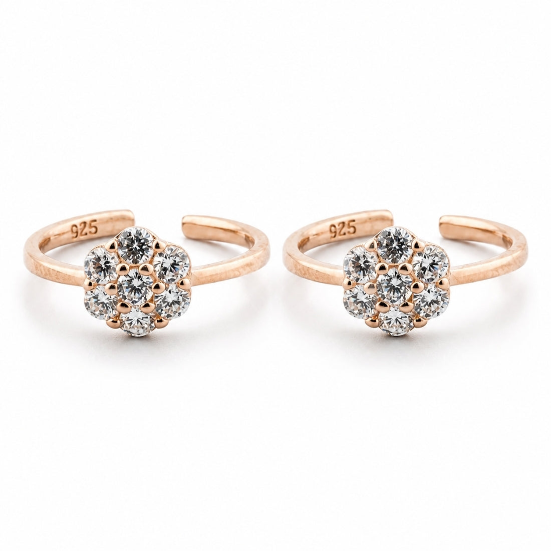 The Dahlia Blossom Rose Gold Toe Rings (925 Sterling Silver Pair)