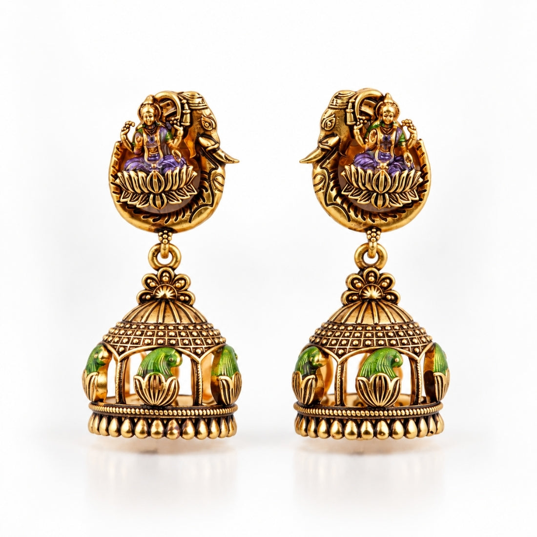 The Gaja Lakshmi & Mayura Open-Cage Antique Jhumkas