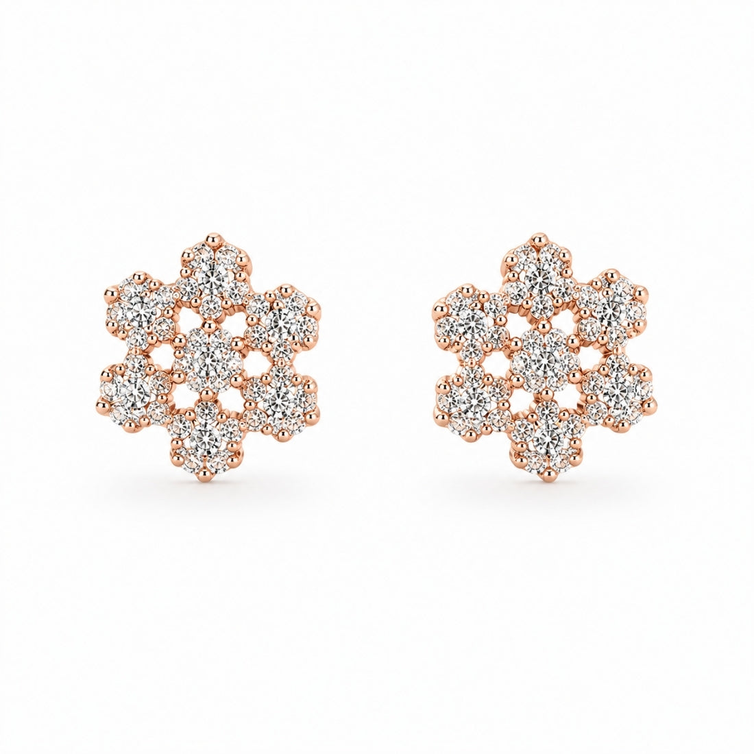 Rose Gold Pavé Lattice Blossom Stud Earrings